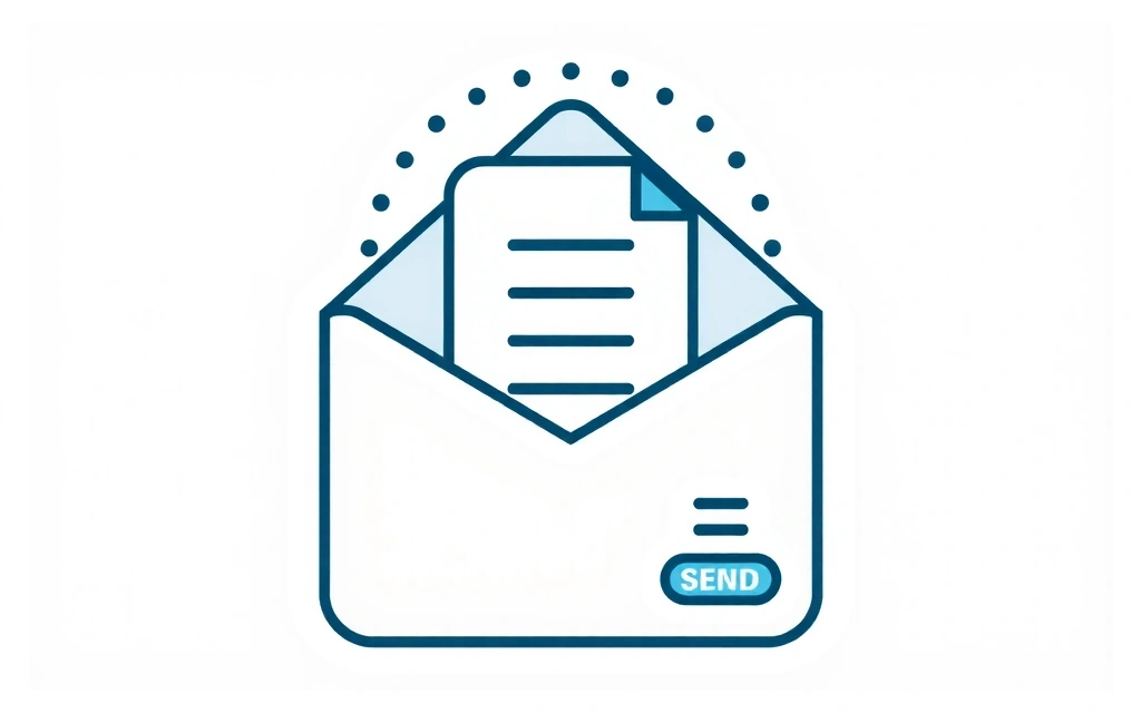 Email icon with an open envelope and a send button, symbolizing application submission