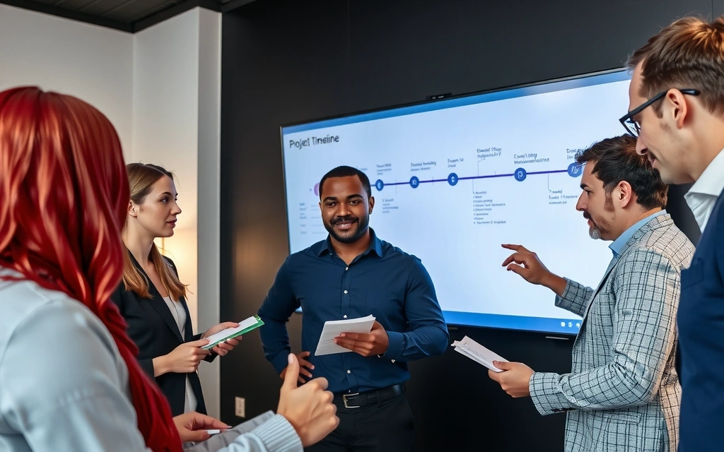 Team collaborating on a complex project timeline