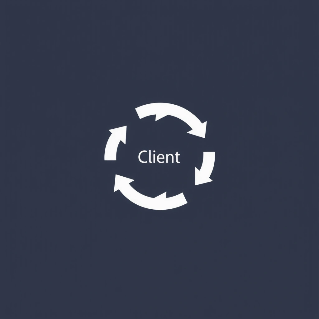 Illustration of a workflow diagram with arrows for Client Process