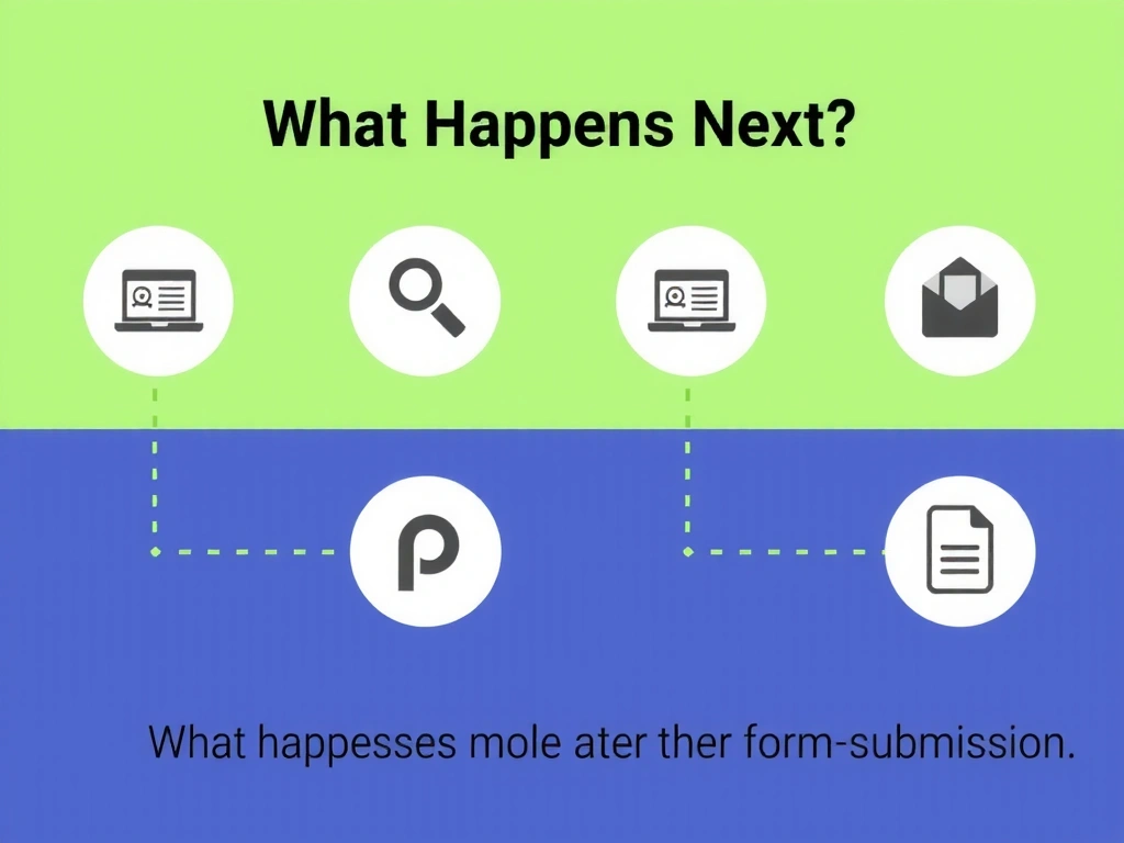 Illustration of a business process flow with arrows and steps, symbolizing next steps after form submission.