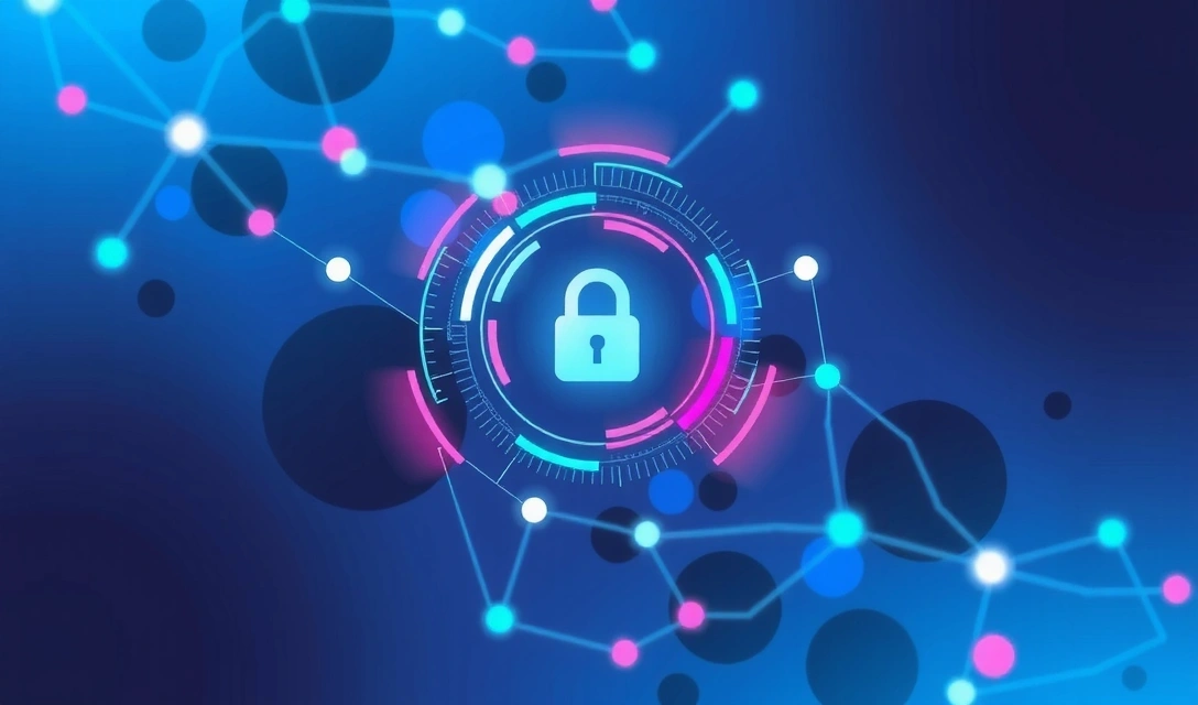 Digital privacy concept with padlock icon and abstract data flow